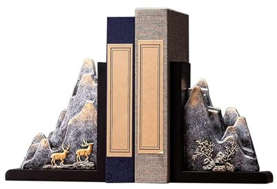 HGTYDV2 Serre-Livres de Montagne en résine, Serre-Livres décoratifs de Montagne avec Base en Bois, Bouchon de Support de Livre de Style Chinois antidérapant et Robuste pour étagères