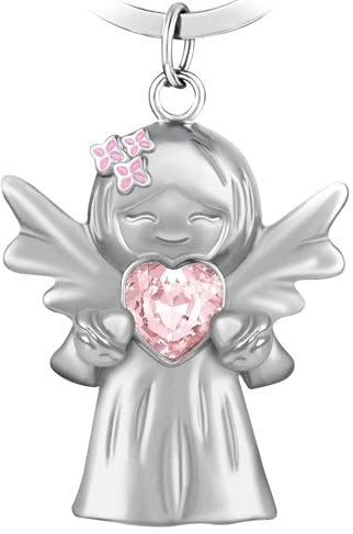 Fugoviin Cadeau Porte Clef Ange Gardien Mat avec Pierre PréCieuse et Fleurs de Lilas, Porte Clé Porte Bonheur, Cadeau à Moins de 10 Euros pour Petite Amie, Collègue, Mère, Sœur, etc.