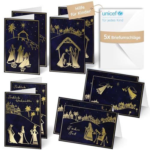 Unicef Weihnachtskarten Set Weihnachtsnacht | 10 Klappkarten mit Umschlägen