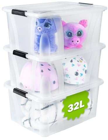 KONZEPT Aufbewahrungsbox mit Deckel (32L-3er Set), BPA-frei, robuster Verschlussclips