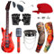 QMLING 11 Stück Rocker Kostüm Zubehör Set, Punk Gotik Rocker Kit, Punker Rockstar Kostüm Herren Damen Kinder mit Ringen Brille Handschuhen Tattoo Ärmel Bandana Armband Aufblasbare Mikrofongitarre