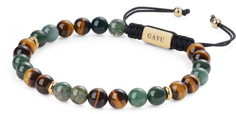 GAVU Herren Tigerauge Perlenarmband mit Indischer Achat Edelstein Armband für Männer