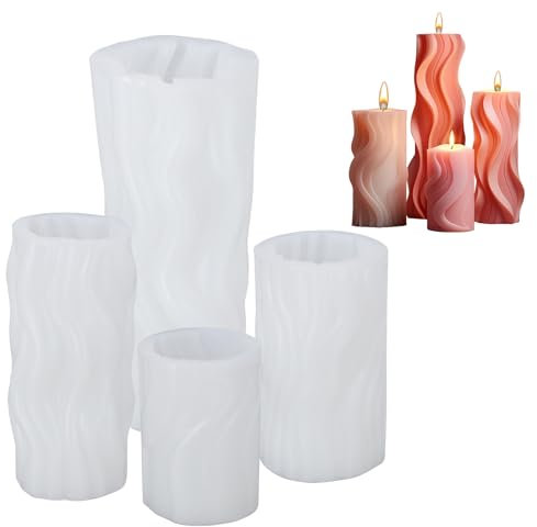 Dokeno 4 Moules à Bougies Silicone 3D Cylindriques, Moules DIY pour Bougies Parfumées, Savon, Résine, Moulage Artisanale, Décoration Maison, Moules à Bougie pour Fabrication Personnalisée