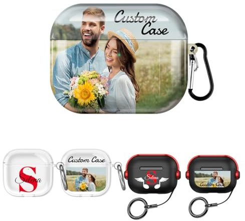 Schutzhülle für AirPods 4 mit Foto/Text/Namen, personalisierbar für AirPods 4. Generation, mit Schlüsselanhänger, personalisierbar, Weihnachten, Geburtstag, Valentinstag, individuelles Bild für
