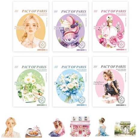 PET-Aufkleber mit Paris-Motiv, 180 Stück wasserfeste PET-Aufkleber zum Selbermachen für Scrapbooking, Journaling, Basteln und Junk Journal, DIY-Projekte und Künstlerbedarf