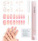 Aokitec Ongles Autocollants Adhesif avec Lampe UV, 32 pcs Faux Ongles Autocollants, N'abîme pas les ongles, Facile à utiliser, Stickers Ongles avec UV Lamp Nails pour Nail Art, Blanc et rose