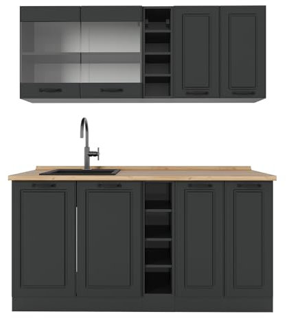 Vicco Singleküche R-Line, Anthrazit Landhaus/Anthrazit, 160 cm, AP Eiche