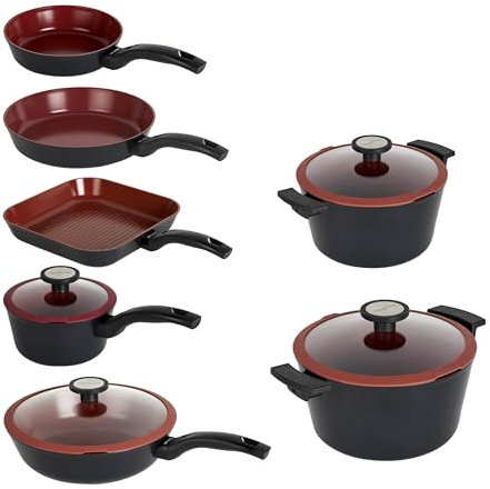 CLASSE ITALY, Set Padelle antiadenti 11 Pz. senza PFAS, Antiaderente a 5 strati senza PTFE, PFOA, 100% sicuro, Linea TUSCANY, per Induzione e Fiamma