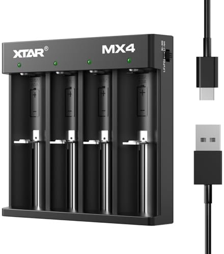 XTAR MX4 Universal Battery Charger for AA/AAA - Smart Charger for 1.5V Li-ion, 3.7V Li-ion, 3.2V LiFePO4 & 1.2V Ni-MH Rechargeable Batteries with Auto-Detect, USB-C, Overcharge Protection