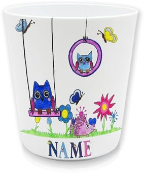 Kinderbecher Kunststoff mit Namen, Eule | Personalisiert, Zahnputzbecher, BPA frei