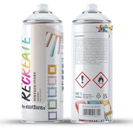 RECREATE Vintage Ivory White Gloss Spray Paint for Wood, Metal, Plastic | Quick Drying, Smooth, Durable, Easy-to-Apply | Indoor/Outdoor | For Furniture, Craft, Doors, Ornaments, Pots, Frames