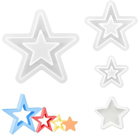 Stampi in Silicone a Forma di Stella, Stampi in Silicone per Natale, Stampo in silicone Stelle Natalizie, per Colata, DIY natale Artigianato, 4 Pezzi
