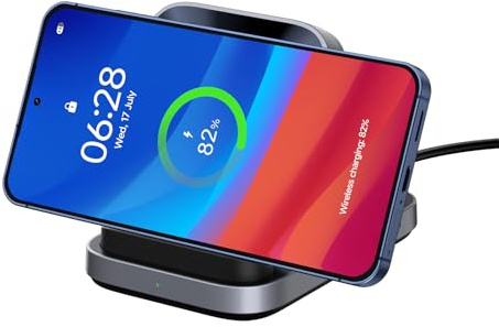 SwanScout Wireless Charger Stand for Samsung Galaxy S25 Ultra/S25/S24/S23, for iPhone 17/Air/16/15/14/13/12, for Google Pixel 9/9a/8/7/6, Horizontal Charging Only, SwanScout 508 (No Adapter)