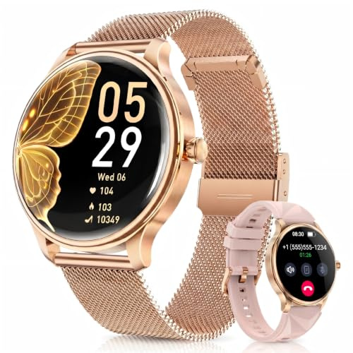 WalkerFit Montre Connectée Femme avec Appel Bluetooth 1.43 Smartwatch | Pour iOS et Android, Écran AMOLED incurvé, charge sans fil, étanche IP68, Suivi cardio/sommeil, 120+ modes sport Or rose