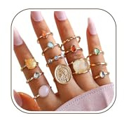 LOCCY Gold Chunky Ringe Damen, Stapelbare Gold Dicke Ringe Blume Seestern Muschel Goldringe Golden Sommer Ring Golden Knuckle Ring Fingerringe Daumenring für Frauen Mädchen (13 Stück Goldringe)