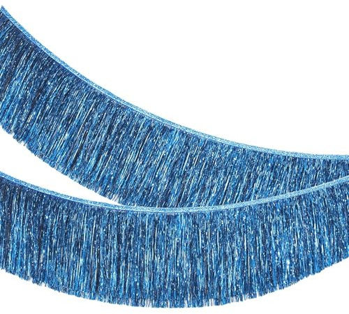 AURALIN Lametta-Fransengirlande Blau 2er-Set je 2 m×20 cm metallisch | Metallische Glitzerdeko mit 4 m Gesamtlänge für Partywände Fotohintergründe Silvester Geburtstage Karneval und Feiern