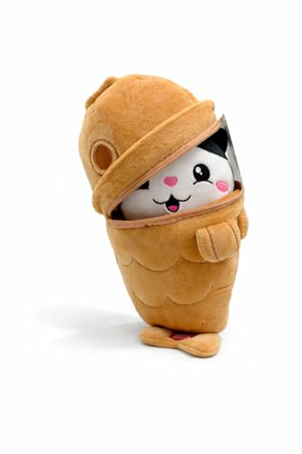 Generisch Plüschtier Katze im Fisch 24 cm – Süßes Kawaii Kuscheltier – Weiches Stofftier als Geschenk für Kinder & Deko