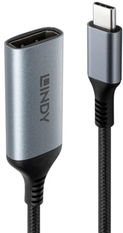 Lindy USB-C auf DisplayPort 1.4 Konverter, 8K 60Hz/4K 144Hz, unterstützt HDR, kompatibel mit MacBook, Thunderbolt 3 & 4, High-Speed-Videoadapter für Gaming & Videobearbeitung, Schwarz