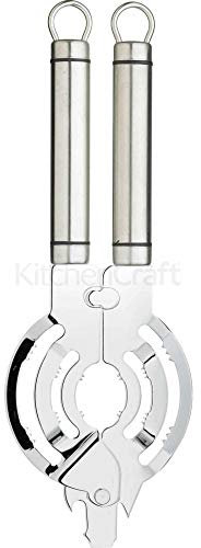 KitchenCraft Professioneller Glas- und Flaschenöffner, Edelstahl Glas- und Flaschenöffner mit kurzem ovalem Griff und 3 Griffgrößen, spülmaschinenfest, Silber, 9 x 25,8 x 1,5cm, 1 Set