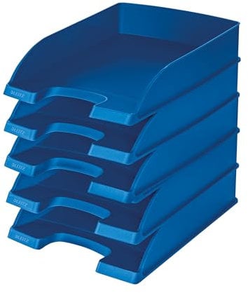 Leitz Briefkorb Standard A4, 5er Pack, Briefablage in Premium-Qualität, Stapelbare Ablagefächer als Schreibtisch-Organizer, Kombinierbar mit Plus-Serie, Blau, 52270035
