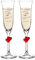 AMAVEL Copas de Champán de Vidrio con Grabado Personalizado y Corazones Rojos Set para Boda Motivo Anillos Altura 24,2 cm