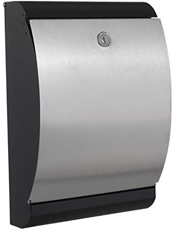 Renz 300020DE Boîte aux lettres Puffin 300 en acier inoxydable avec serrure de sécurité Noir Dimensions : 455 x 320 x 150 mm