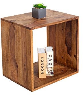 Invicta Interior Handgearbeiteter Beistelltisch MAKASSAR 43cm Sheesham Stone Finish Regal Cube Würfel Holz Massivholz