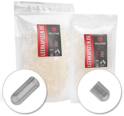 2000 Stück getrennte Kapselhälften | Größe 0 | RIND GELATINE Kapseln Caps | Leerkapseln mit gr. Füllmenge | transparent | kein vorheriges öffnen nötig | halal kosher zertfiziert supplements (2000)