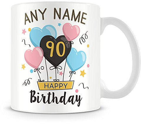 Personalised 90th Birthday Mug for Women and Men, Novelty Keepsake Gift | personalised 90th birthday gifts for women, gifts for men - presents for her & him - pretty balloon design keepsake mug