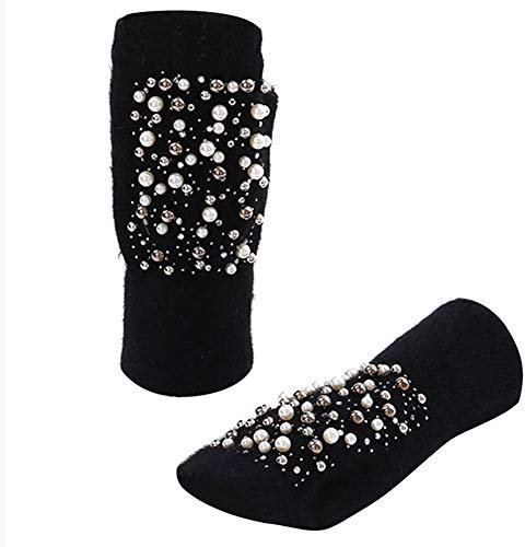 Amorar Frauen Winterhandschuhe Armstulpen Handstulpen Pulswärmer Strickhandschuhe Fingerlose Handschuhe halbe Fingerhandschuhe Fausthandschuhe mit Bohrer und Perle