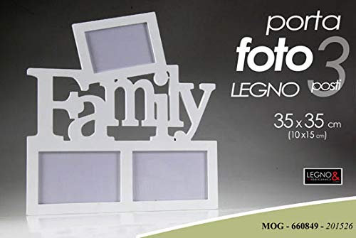 GICOS SRL Porta Foto Cornice Multiplo in Legno 3 posti Decoro Family Colore Bianco 35 * 35 cm MOG-660849