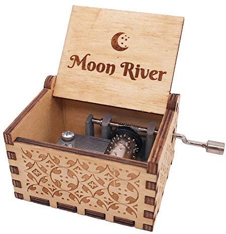 Youtang Moon River Mini-Spieluhr mit 18 Noten, Handkurbel, graviert, Holz-Spieluhr für Kinder
