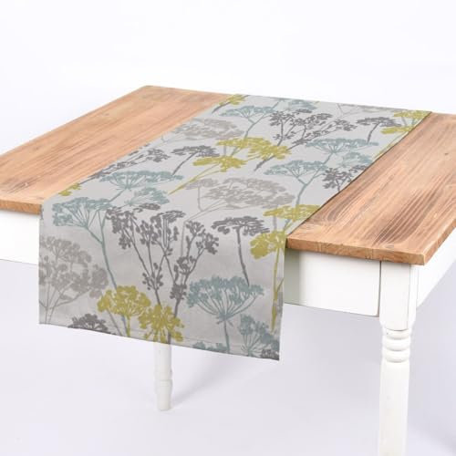SCHÖNER LEBEN. Tischläufer Blumen Gräser Mineral blau grün grau