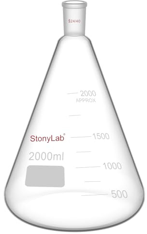 stonylab Glass 24/40 Erlenmeyer Flask, Borosilicate Glass Heavy Wall Flask with 24/40 Standard Taper Outer Joint, 2000ml