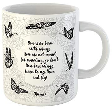 Awowee Coffee Mug Affirmation Inspirational By Rumi Floral and Butterflies Beautiful Black 11 Oz Ceramic Tea Cup Mugs Best Gift Or Souvenir For Family Friends Coworkers
