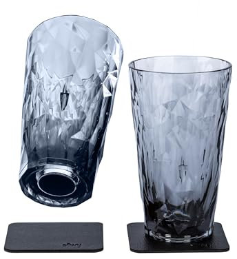silwy® Hightech-Kunststoff-Magnet-Gläser inkl. Metall-Nano-Gel-Pads – rutschfeste Campinggläser, Boot- und Yachtzubehör (Longdrink // Grey // 0,3 l)