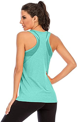 Nekosi Damen Yoga Tanktops Ärmelloses Sportshirt Kleidung Mesh Zurück Fitness Laufen Shirt Sport Oberteile Grün Groß