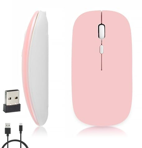 iSTYLE Ratón Inalámbrico Recargable, Bluetooth o 2.4GHz con Mini Receptor USB, 1600 dpi de Seguimiento Óptico, Ratones silenciosos para Mac, PC, iPad, Laptop, Tableta(Rosa)