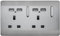 Trendi 2 Gang Artistic Modern Glossy Screwless Raised 13 Amp 240v Short 4 USB Type A Charging Points Double Chrome Switched Electrical Wall Plug Socket Brushed Steel- ART-SKT213USBBS