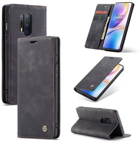 SLWYF Handyhülle für OnePlus 8 Pro Hülle, PU Leder Flip Tasche Klappbar Magnet Wallet Lederhülle, Silikon Bumper Klapphülle Case mit Kartenfäch für OnePlus 8 Pro, Schwarz
