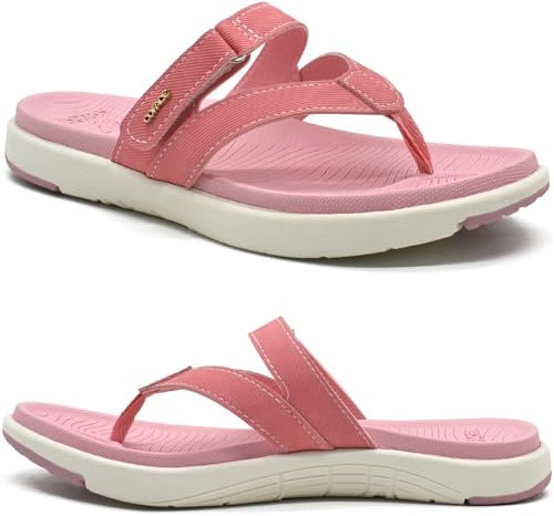 COFACE Chanclas Mujer Moda Ortopedicas Comodas Cuero Tela Elegantes Sandalias de Dedo Señora Piel Verano Playa Piscina Flip Flop Ligera Abierta Chancletas Pala Antideslizante Goma Suela Rosa 37