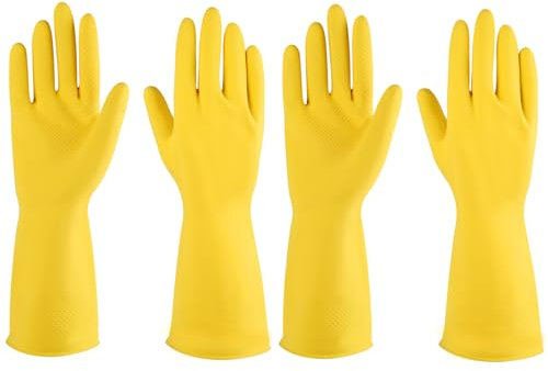 Rubber gloves dishwashing 2 Pairs for Kitchen,Cleaning gloves for household Reuseable.(Small,Yellow)