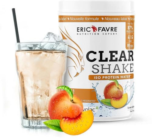 PROTEINES MUSCULATION Clear Protein Shake - Iso Protein Water - Rafraichissant et Fruité - Boisson Protéinée - Qualité Certifiée - Laboratoire Français Eric Favre - 500g Pêche Abricot