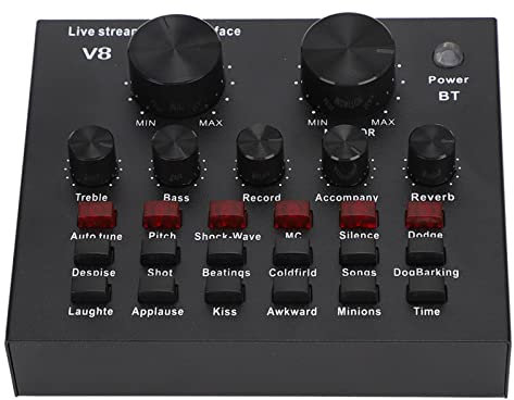 V8 USB Bluetooth Audio Mixer, Zweite Generation Computer Broadcast Live Mixer Karte Voice Changer ABS Black Sound Voice Changer mit 18 Effekten Mixer Interface für Streaming D
