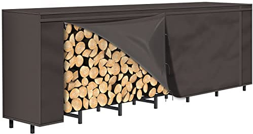 NANANARDOSO Étagère à bois de chauffage d'extérieur de 2,4 m avec housse étanche pour le stockage du bois, support d'empileur de bûches réglable, support robuste pour bois de chauffage en métal,