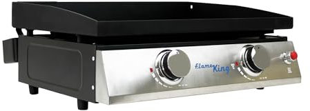 Flame King YSNFM-HT-120DB Doppelbrenner Flat Top Outdoor BBQ Grill, Tragbare Propangas-Grillplatte für Camping und Heckklappe, 55,9 cm, Schwarz