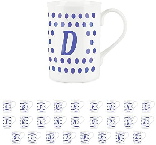 Indigo Polka Dots Spots Letter D Mug - Fine Bone China Alphabet Initials Gift/Present Mug