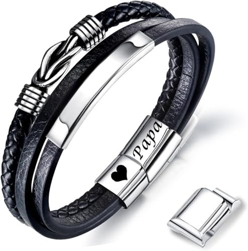 Cadeau fete des peres - Cadeau Papa - Gravure « Papa » - Cadeau pour papa Bracelet , 21 centimeters, Acier inoxydable