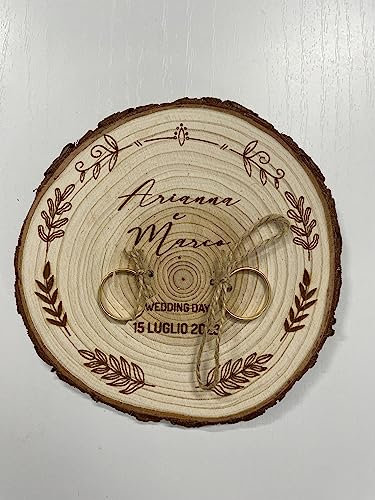 Portafedi matrimonio in legno, su fetta di legno di pioppo 18 cm, portafedi personalizzato per matrimonio, fedi nuziali