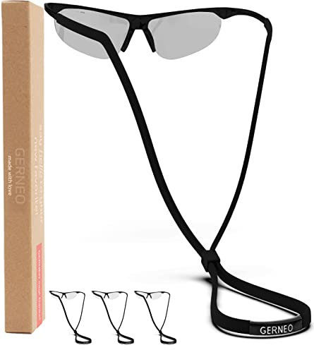 GERNEO® - ORIGINAL – zuverlässiges Sport Brillenband aus Stoff – wasserfestes Brillenband & fester Halt für Sportbrillen, Sonnenbrillen & Lesebrillen (3x Dunkelschwarz)